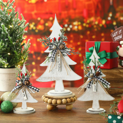 Soaoo 3 Pcs Wooden Christmas Trees Tabletop Decoration Rustic Wood Christmas Trees Xmas Centerpieces Freestanding Table Farmhouse Xmas Centerpiece for Table Home Decor (Red Berry,Large) - WoodArtSupply