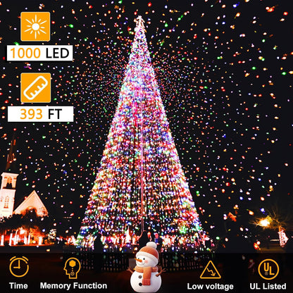 FLVOECN 393Ft 1000LED Christmas Lights Outdoor Decorations 8 Modes & Memory Timer Christmas Lights with Plug in Waterproof Fairy String Lights for Xmas Wedding Party Holiday Decor