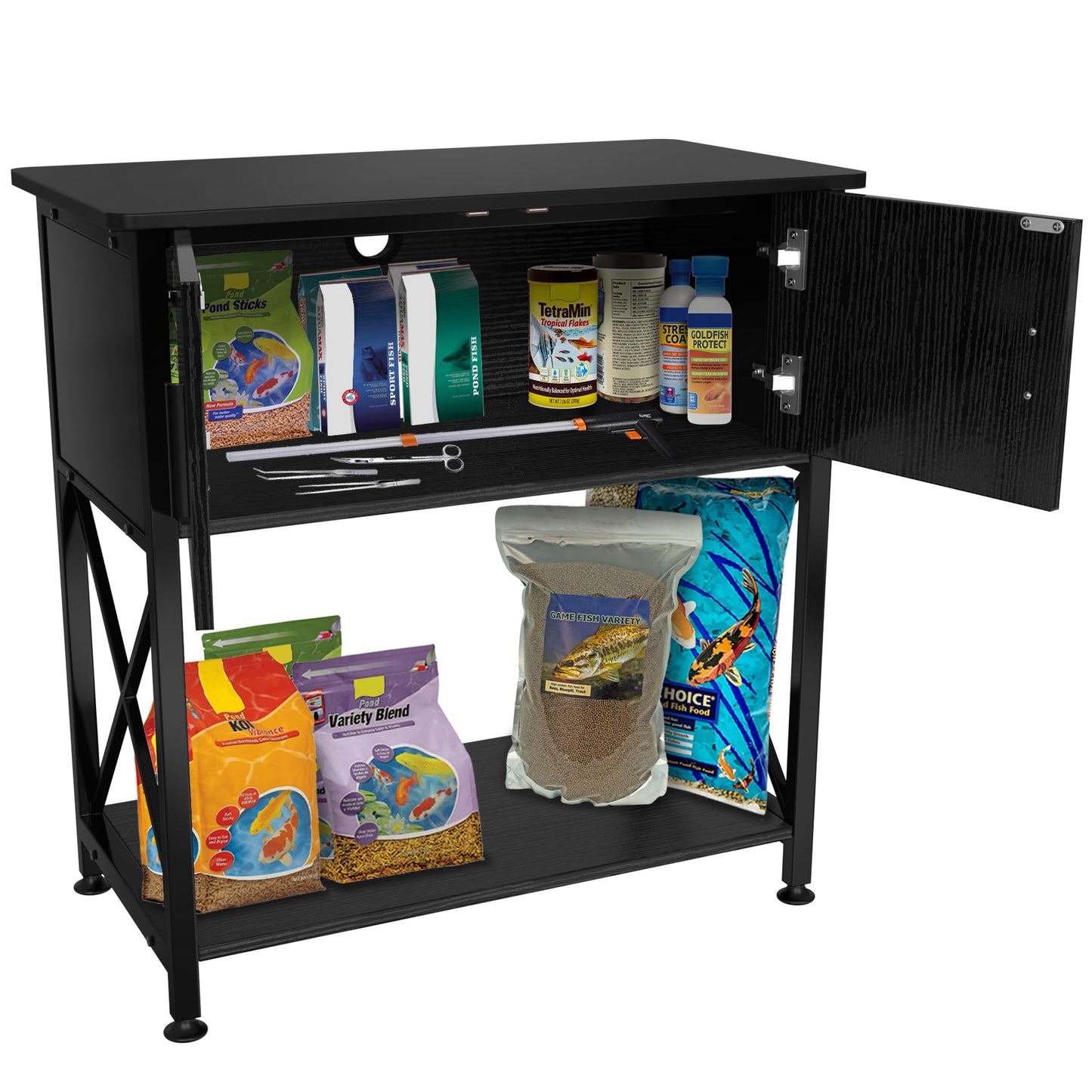 20 Gallon Fish Tank Stand, Metal Aquarium Stand 20 Gallon with Cabinet Storage,28.7" L*16.5" W Tabletop,330LBS Capacity Black