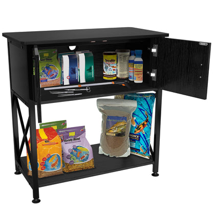 20 Gallon Fish Tank Stand, Metal Aquarium Stand 20 Gallon with Cabinet Storage,28.7" L*16.5" W Tabletop,330LBS Capacity Black