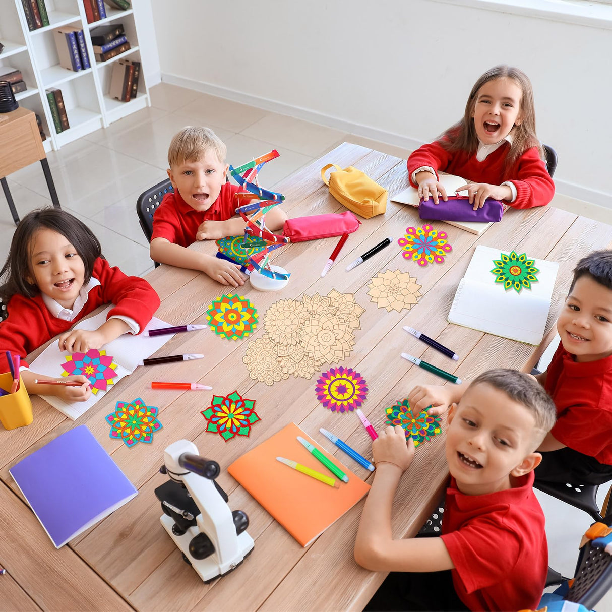 Vercraft 18 Pcs DIY Wooden Mandala Magnets Color Your Own Small Self Adhesive Magnet for DIY Craft Fridge Refrigerator Pendants(Classic Style) Vercraft