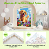 Dog Paint by Numbers Kit for Kids with Frame - Cute Dog Paint by Number for Kids, Kid Painting by Number Kits Age 8-12 for Home Wall Decor 8X8inch (with Wooden Easel) ajepon