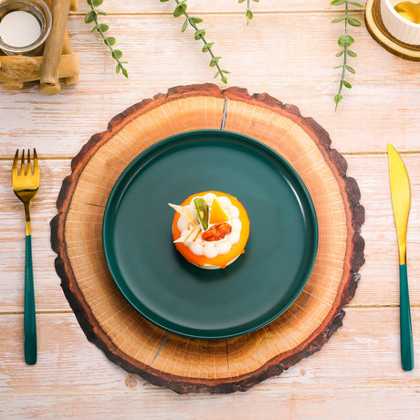 TaoBary 100 Pieces Disposable Wooden Slice Paper Place Mats Round Rustic Brown Wood Slices Charger Place Mat Bulk Table Paper Placemats for Summer Spring Fall Wedding Dinner Baby Shower Birthday Party TaoBary