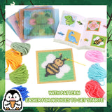 Pllieay 10-in-1 Cross Stitch Beginner Kit for Kids, Embroidery Kit Includes 10pcs Plastic Mesh Canvas with Pattern, 15 Yarns, 5 Weaving Needles, Needle Points Starter Sewing Set with Instructions Pllieay