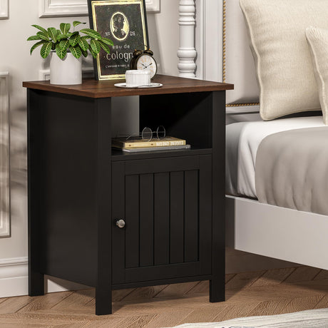 ChooChoo Nightstands Set of 2, Rustic Vintage End Side Table with Storage for Bedroom Living Room, Black&Brown ChooChoo
