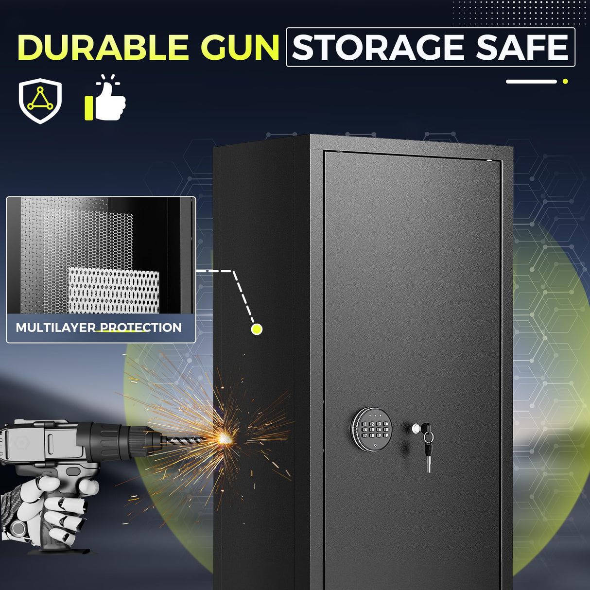 Superday 10-15 Gun Safe for Home Rifles and Pistols, Quick Access Large Gun Safe for Rifles, Gun Cabinets for Rifles and Shotguns with Keyboard Lock, 3 Adjustable Racks, Pockets Superday