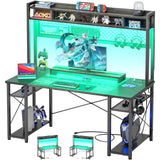 iSunirm 48 Gaming Desk with Hutch, Large Computer Desk with LED and Charging Station, Home Office Desk with Pegboard, Power Outlet, Storage and Monitor Stand, 48'' Gamer Desk PC Table, Grey iSunirm