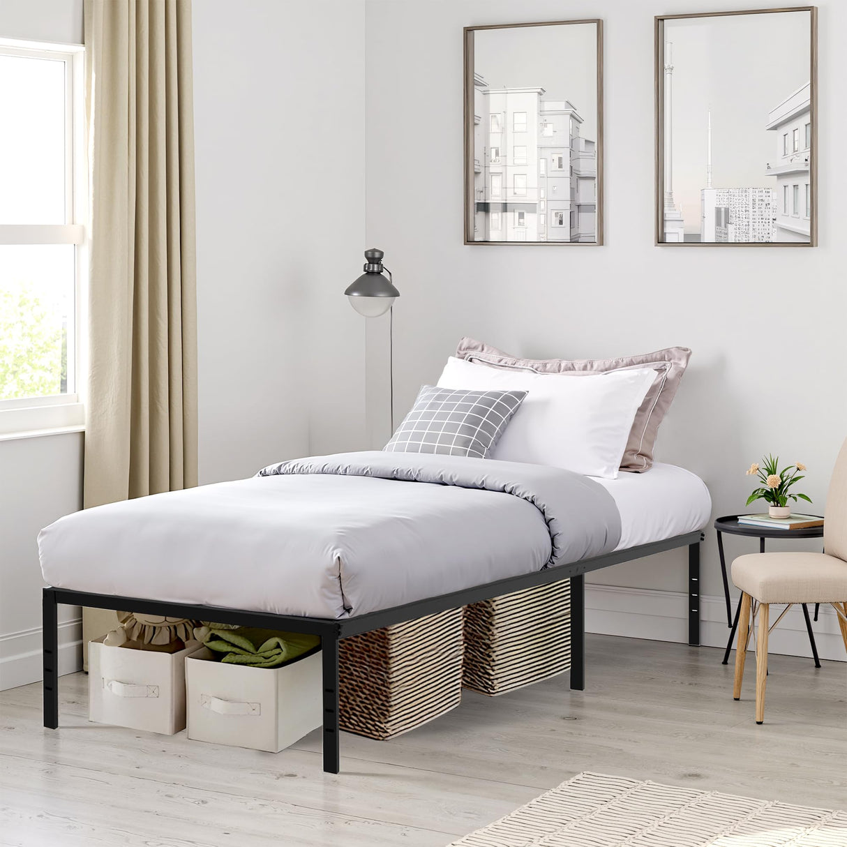 TUYOHW Twin Bed Frame with 18 Inch Tall Underbed Storage Space, Metal Bed Frame with Max 2000LBS Heavy Duty Metal Slat Support, DIY Headboard Holes, No Box Spring Needed, Easy Assembly, Black TUYOHW