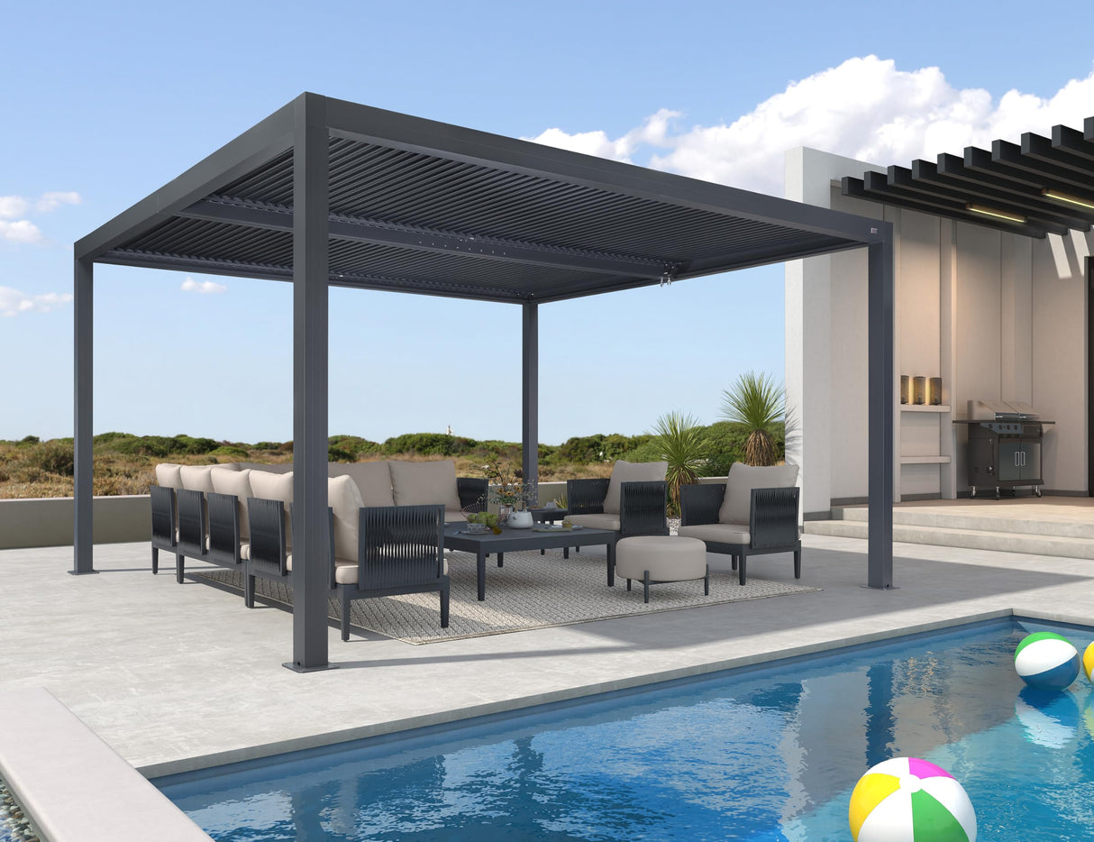 PURPLE LEAF Louvered Pergola 94AS 12' x 14' Outdoor Aluminum Pergola with Adjustable Roof for Deck Backyard Garden Grey Hardtop Gazebo PURPLE LEAF