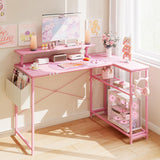 Dowinx L-Shaped Gaming Desk Cute with Cat Accessories, Built-in Power Outlet, Monitor Shelf, and Side Storage – Sturdy Metal Frame for Gamers and Home Office,43-Inch Dowinx