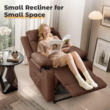 Korser Recliner Chair, Small Recliners for Small Spaces, Manual Recliner with Cup Holders and Side Pockets, Reclining Chair, Chairs for Living Room, Bedroom, Nursery, Brown Korser