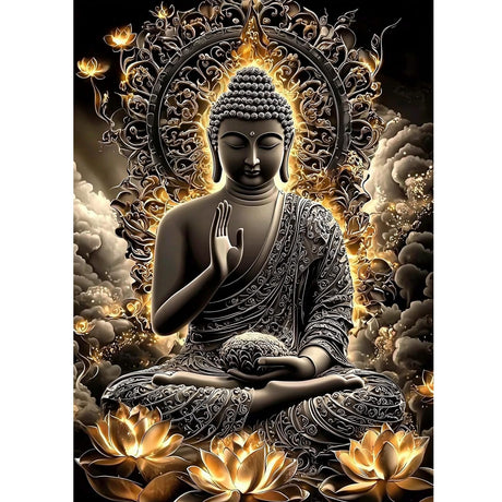 KEYIFA Diamond Art Kits for Adults, DIY Diamond Painting Buddha, Round Full Drill, 5D Lotus Flower Diamonds Dots Mosaic Painting, Gem Arts Craft for Home Wall Decor Gifts, 30x40cm KEYIFA
