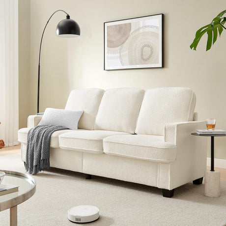 Zelimon Couches for Living Room, 82” Spacious Deep Seat Sofa for Living Room/Bedroom/Office/Apartment, Sofa Bed for Small Spaces, Detachable Futon Couch Cover, Easy to Install, Beige Teddy Fleece Zelimon