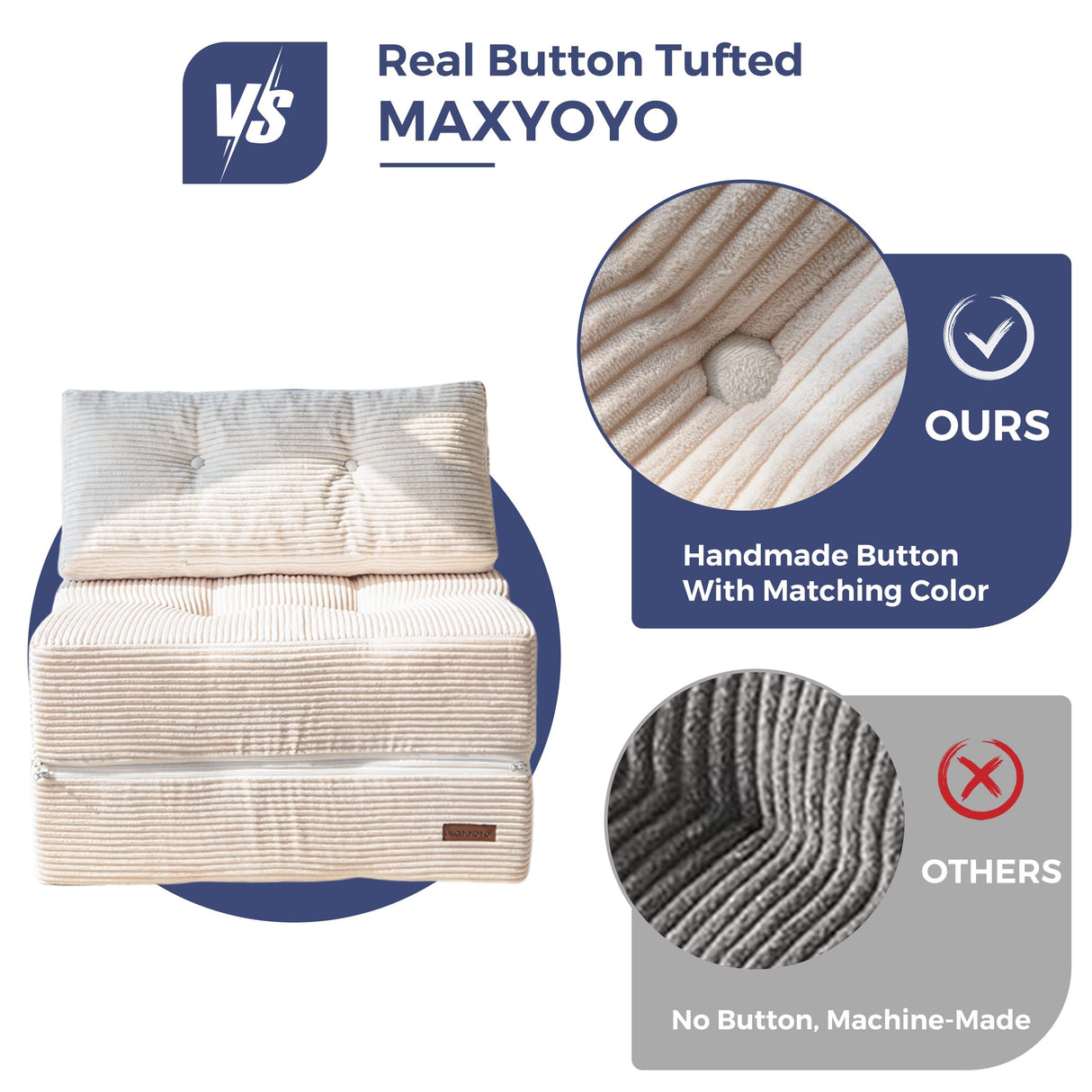 MAXYOYO Folding Sofa Bed, Convertible Sofa Bed with High-Density Support Foam, Portable 4 in 1 Fold Out Chair to Floor Lounger, Versatile Floor Couch for Living Room Bedroom, Beige MAXYOYO