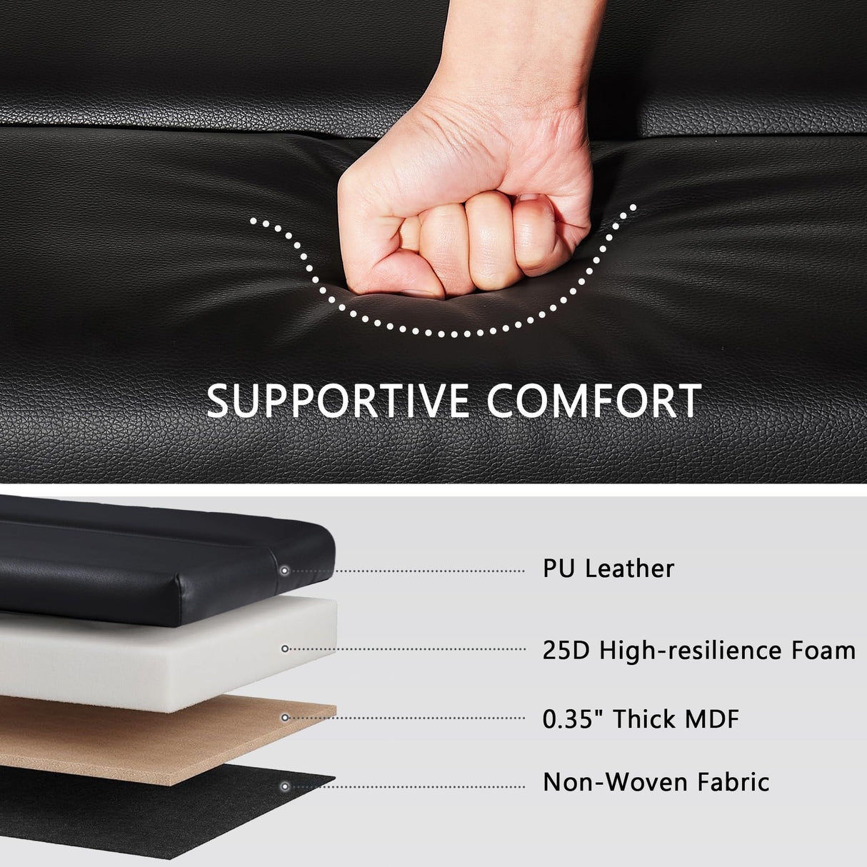 VECELO 44.1" Ottoman with Storage, Storage Ottoman Bench with 2 Gas Spring Lid Supports, PU Leather Upholstery, Solid Wood Legs, Black Shoe Bench for Bedroom, Living Room, Entryway VECELO