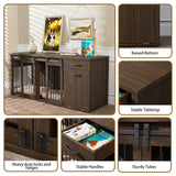 YOCONYO Large Dog Crate Furniture Large Breed,71 Inch Wooden Dog Crate with Tilt Out Trash Cabinet,Drawers,Divider and Sliding Barn Door, Double Doors Dogs Crate for 2 Dogs (Brown) YOCONYO