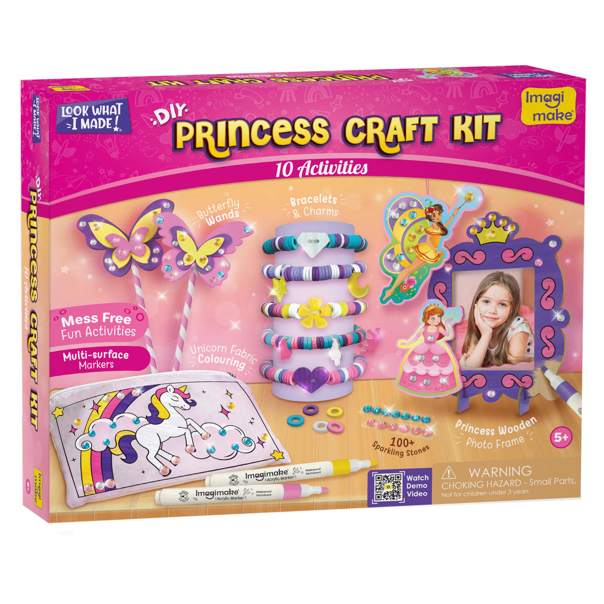 Imagimake Princess Craft Kit | 10 Mess-Free DIY Activities | Bracelet Making Kit, Unicorn Pouch, Butterfly Wands & Photo Frame | Girls Toys Age 6-8 | 5,6,7,8,9,10,11,12 Year Old Girl Birthday Gifts Imagimake