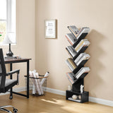 Hoctieon 9 Tier Tree Bookshelf, Tall Bookcase with Drawer, Wood Book Shelf, Modern Floor Standing Bookshelves, Book Organizer Shelves for Bedroom, Living Room, Home Office, Black Hoctieon