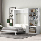 Merax Full Size Murphy Bed, Wood Wall Cabinet Bed with Multiple Storage Shelves and a Cabinet, White Merax