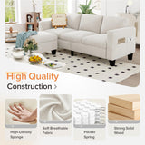 ZeeFu Convertible Sectional Sofa Couch,Classic 3 Seat L-Shaped Sofa Set with Movable Ottoman, Modern Beige Velvet Fabric Upholstered Small Sectional Sofa Couch for Small Apartment Living Room Office ZeeFu