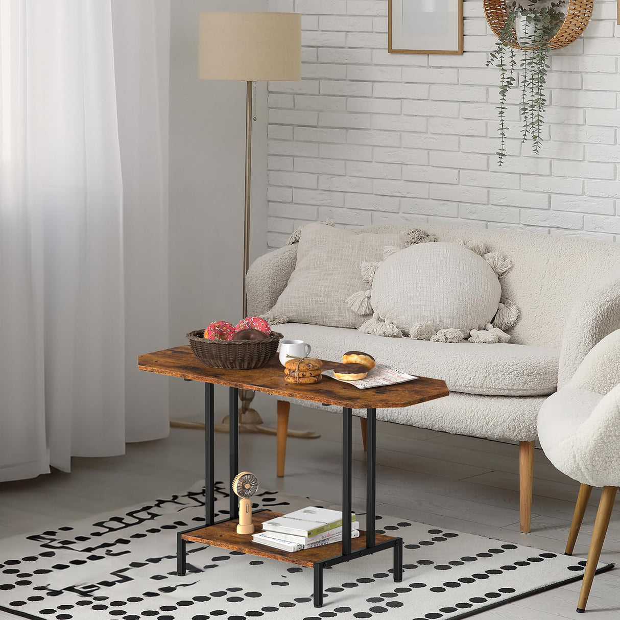 NOVIMANGO Rustic Coffee Table 2-Tier Wood Tea Table Coffee Tables for Living Room Industrial Rectangle Coffee Table for Large or Small Spaces Center Table with Storage Shelf, Brown NOVIMANGO