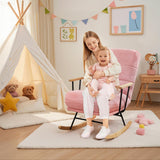 VECELO Wide Rocking Chair Nursery, Oversized Upholstered Teddy Fabric Modern Glider Rocker with High Backrest for Living Room & Bedroom, Large Size, Pink VECELO
