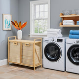 Double Tilt Out Laundry Hamper with 2 Removable Liner Bags,Bamboo Laundry Cabinet,Laundry Basket Organizer,Laundry Hamper Cabinet for Clothes Towels Toys(31.8 * 11.8 * 28.3in) Tianxrxy