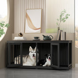 Timechee Dog Cage Furniture, 70" Furniture Dog Crate, Modern Furniture Style Dog Crate with Divider and 2 Trays, Multi-Functional Dog House for Medium Dog, Indoor Double Crate for 2 Dogs, Black Timechee