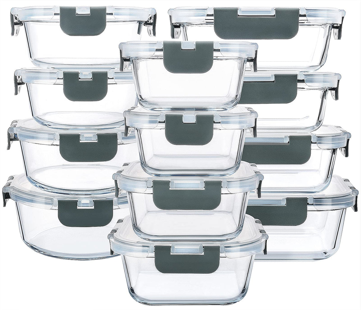 M MCIRCO 24-Piece Glass Food Storage Containers with Upgraded Snap Locking Lids,Glass Meal Prep Containers Set - Airtight Lunch Containers, Microwave, Oven, Freezer and Dishwasher M MCIRCO