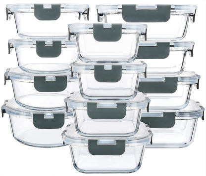 M MCIRCO 24-Piece Glass Food Storage Containers with Upgraded Snap Locking Lids,Glass Meal Prep Containers Set - Airtight Lunch Containers, Microwave, Oven, Freezer and Dishwasher