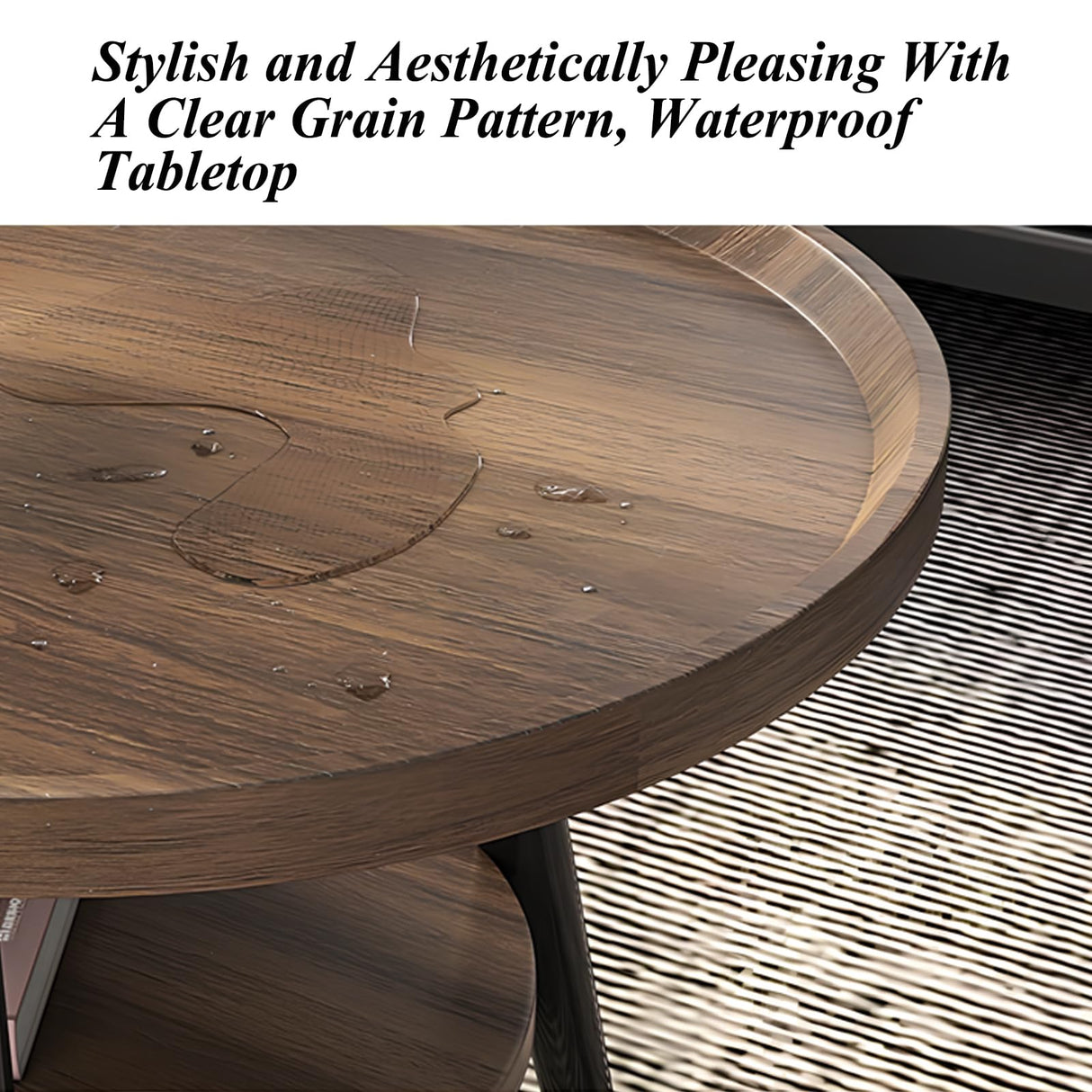 Oval Coffee Table for Living Room,47" Oval Walnut Coffee Table Mid Century Modern 2 Tier for Small Space,D47xw23.6xh15 Hothingwell