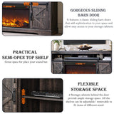 OKD Fireplace TV Stand for 80 Inch TV, 33" Tall Highboy Farmhouse Entertainment Center w/ 36'' Electric Fireplace, Rustic Media Console w/Sliding Barn Door for Living Room, Dark Rustic Oak OKD