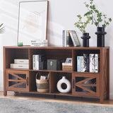 DUDUSHIMAN 8 Cube Storage Organizer Bookshelf with 2 Doors, 2-Tier Mid Century Modern Bookcase, 63" Long Horizontal Cubby Shelf, Wood Bookcase for Small Spaces Living Room DUDUSHIMAN