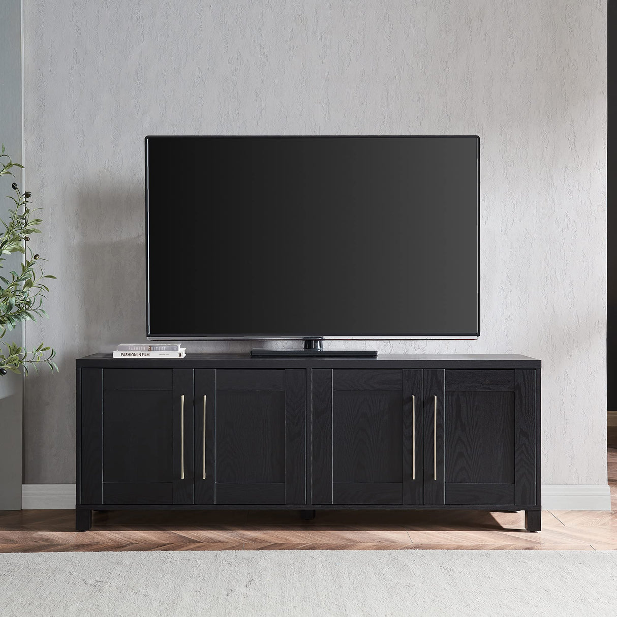 Henn&Hart Rectangular TV Stand for TV's up to 80" in Black Grain, TV Stands for the Living Room Henn&Hart