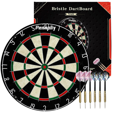 Pennpliy Bristle Dart Board Set, Professional Dart Board 18" with Steel Tip Darts Outdoor Dartboard Set, Compressed Sisal Metal Wire Board with Rotating Number Ring Includes 6pcs 18g Darts