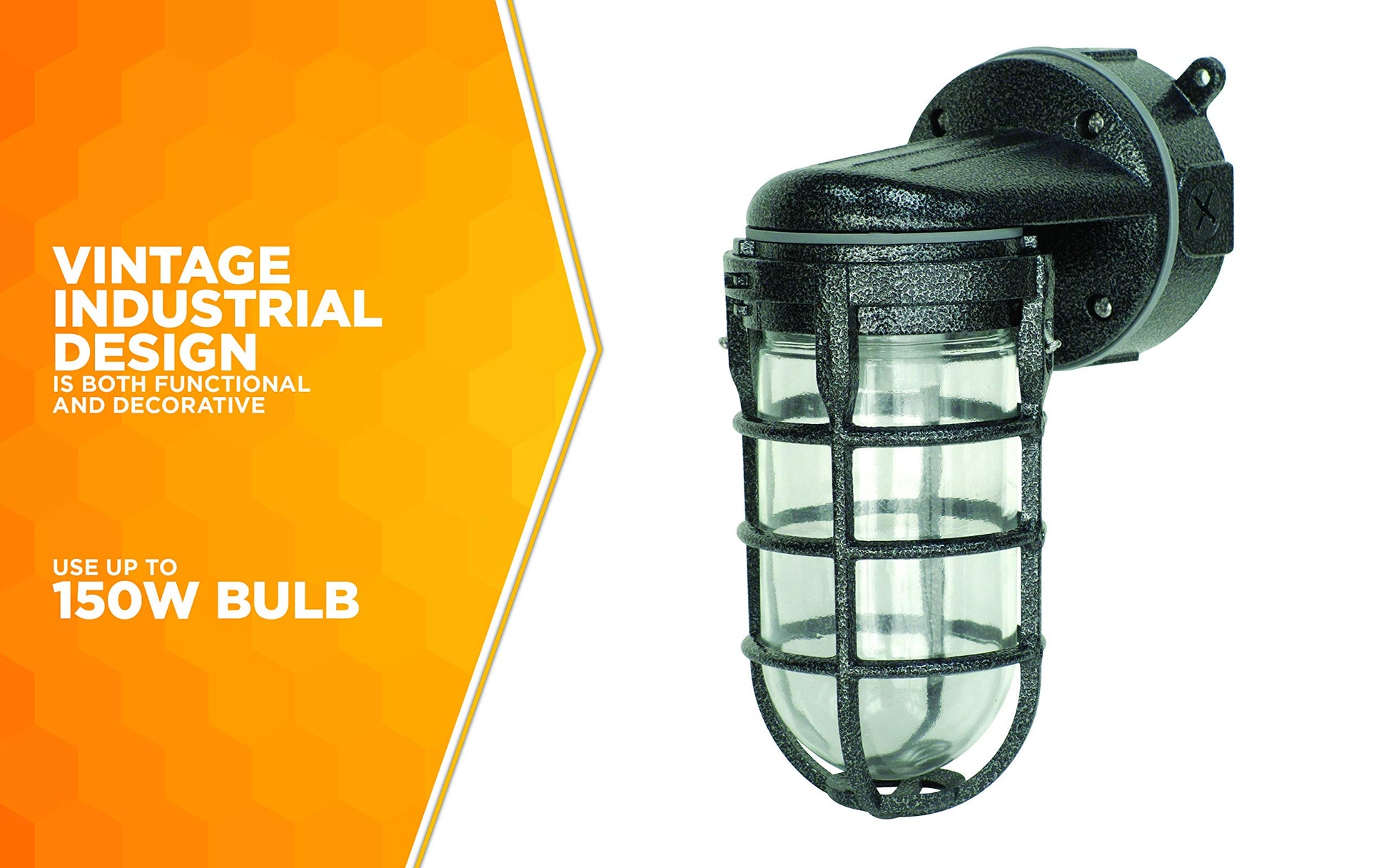 Woods L1707SVBLK Wall Mount Light in Hammered Black Finish Sturdy Die Cast Aluminum Cage; 100 Watt Incandescent; Industrial Design; Suitable for Indoor and Outdoor Use - WoodArtSupply