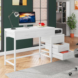 Tribesigns Computer Desk with 5 Drawers, Home Office Desks with Reversible Drawer Cabinet Printer Stand, Industrial PC Desk with Storage, White Study Writing Table Workstation for Small Spaces Tribesigns