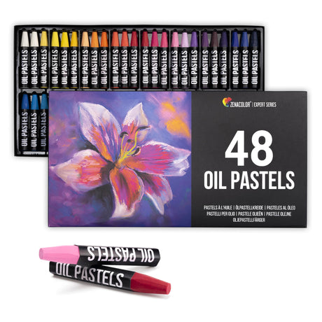 Zenacolor Oil Pastels for Artists (Set of 48) - pastel oil pastels for kids - High-Pigment Water-Resistant Oil Pastel Colors - Soft Texture, No Residue - Art Supplies for Artists Zenacolor