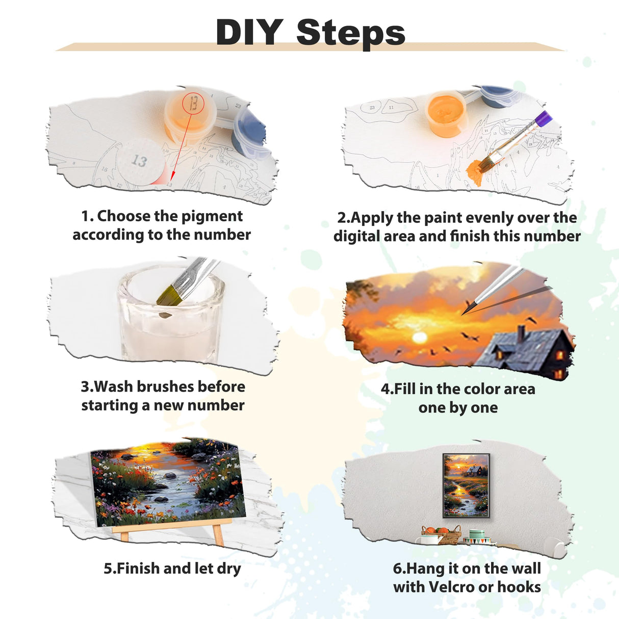 EOBROMD Framed Paint by Numbers Kits for Adults Countryside Sunset, DIY Painting Kits for Adults Beginner, Painting on Stretched Canvas Oil Paint by Numbers for Home Decor Gift 12x16inch EOBROMD