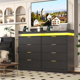 knoworld Black Dresser with LED Lights, Wooden LED Dresser, 4 Drawer Chest with Charging Station, Tall Chest of Drawer Closet Organizer for Bedroom, Living Room, Entryway, Hallway knoworld