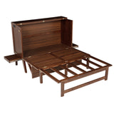 PVWIIK Full Size Multi-Functional Bed Frame with Side Shelves and USB for Girls/Boys,Home Office, Studio,Bedroom,Cabinet Murphy Bed w/Plank Support,No Box Spring Needed, Walnut PVWIIK