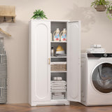 Kubohogar White Pantry Cabinet with Doors, 60" Tall Metal Pantry Cabinet with 3 Adjustable Shelves and Gold Handles, Kitchen Cupboard for Kitchen, Dining Room, Office Kubohogar