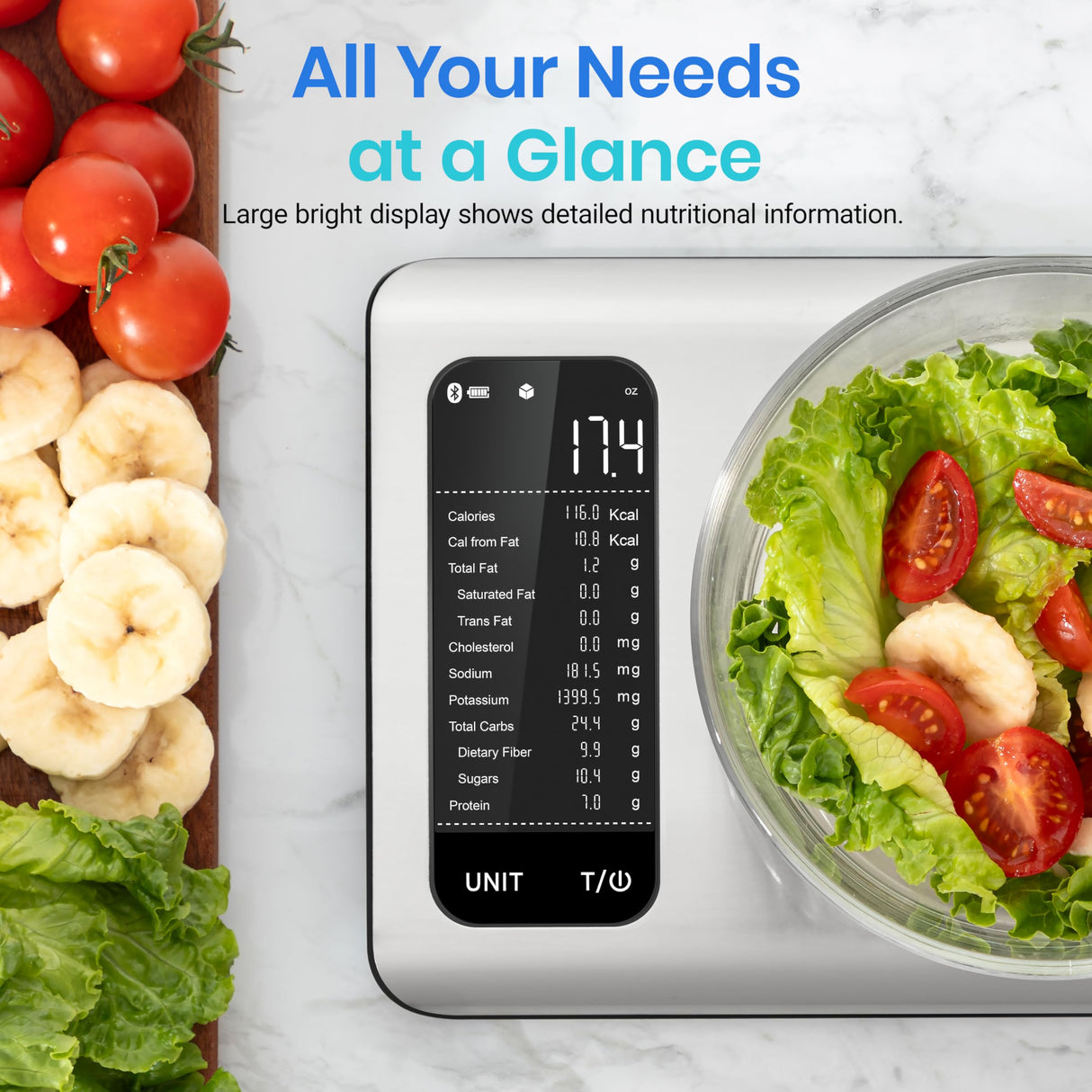 Etekcity Smart Food Kitchen Scale with Nutritional Calculator, Free App with 19 Nutrients Tracking, Calorie, Marco, Digital grams and ounces for weight loss, Premium Stainless Steel, 11lb Etekcity