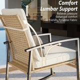 Rotihom 3 Piece Patio Rocking Chairs Set of 2, Outdoor Rocking Chair Bistro Set with Tempered Glass Coffee Table and Thick Lumbar Pillow Set, Front Porch Chairs for Garden, Backyard, Poolside (Beige) Rotihom