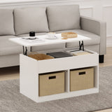 Furinno Jensen Living Room Lift Top Coffee Table with Hidden Compartment, Solid White Furinno