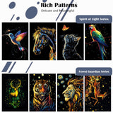 Scratchboard Art for Adult Luminous Scratch Painting Kits, A5 Scratch Art Rainbow Painting Paper 8 Sheet with 4 Tools, Scratchboard for Teens & Adults, Fun Creative Craft Toy/Gifts/Decor, Animals BulChign