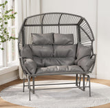ECOTOUGE Patio Double Egg Chair, Indoor Outdoor Oversized Loveseat, 2 Person Extra Large Wicker Lounge Rocking Glider Chairs w/Thicken Padded Cushions and Pillow for Garden Balcony Sunroom, Grey ECOTOUGE