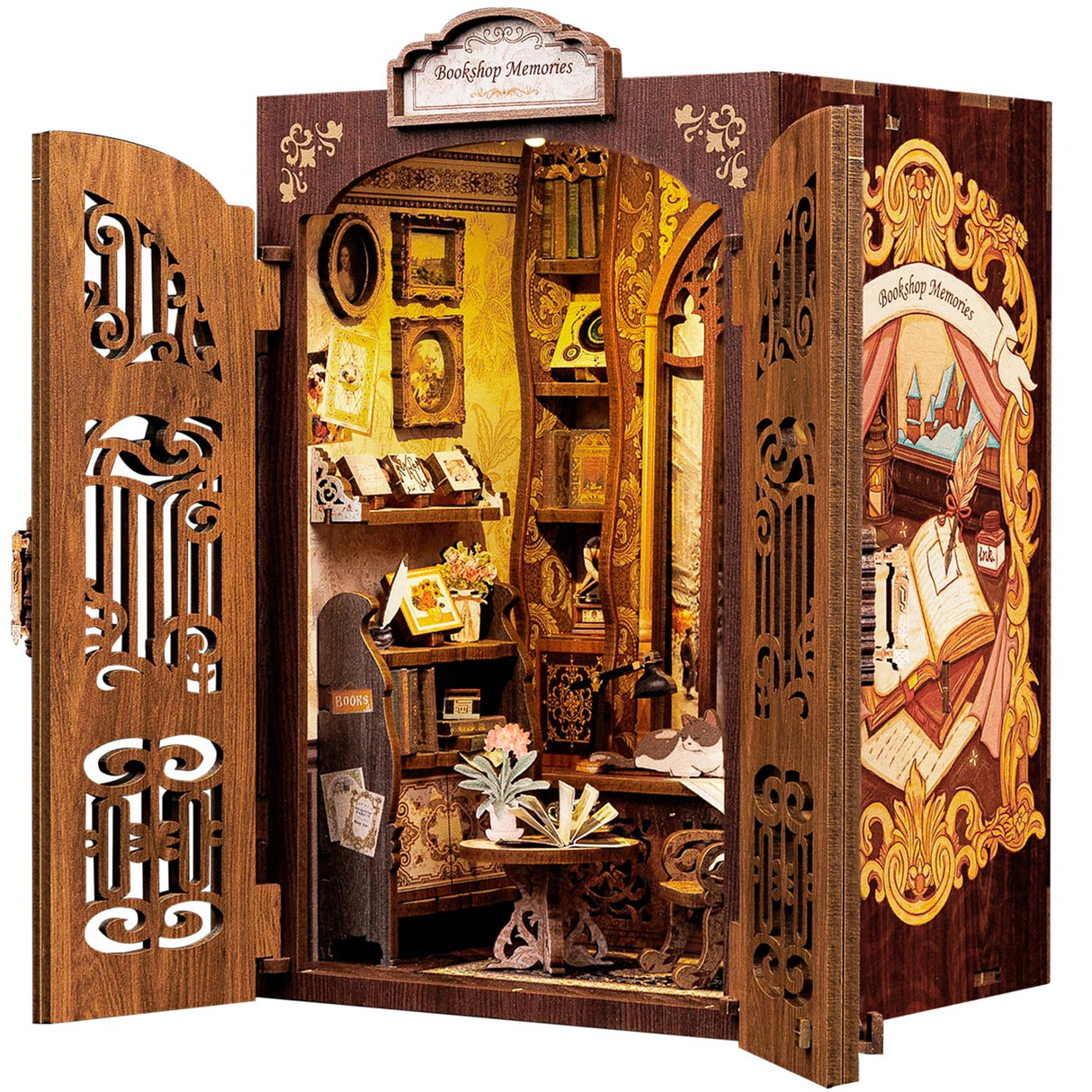 CUTEBEE DIY Book Nook Kit for Adults and Teens, DIY Wooden Miniature Tiny House Dollhouse Kit Bookshelf Booknook Bookcase Model Build Gift Kit Decor Alley with LED Light CUTEBEE