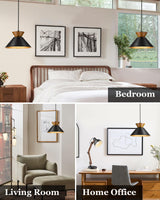 ELYONA Modern Pendant Light Kitchen Island, 10" Solid Wood Hanging Lamp with Matte Black Metal Shade & Gold Inner Finish, Farmhouse Pendant Light Fixtures for Dining Room Bedroom Living Room Hallway ELYONA