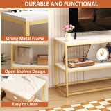 Function Home TV Stand for TVs up to 50 Inch, 3 Tier Entertainment Center, Modern TV Cabinet with Marble Top and Gold Metal Base, 42" Media Console Table with Storage for Living Room Bedroom Function Home